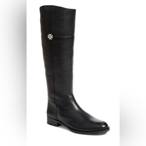 Tory Burch Jolie Tall Black Ladies Pebbled Leather Riding Boots